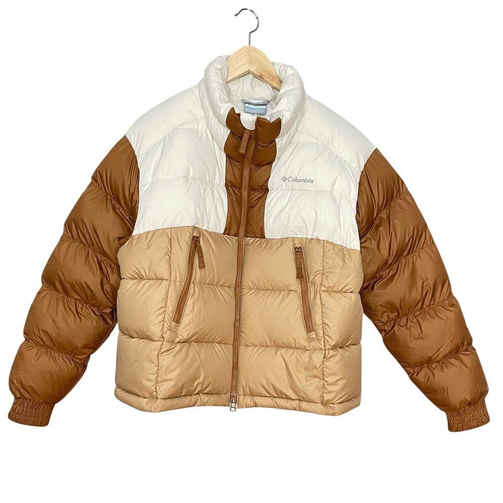 Columbia Pike Lake II Cropped Insulated Jacket Omni-Heat Puffer Coat Brown White - Picture 5 of 16